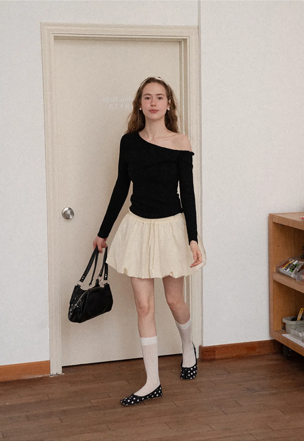 High Waist Elastic Waist Flared Skirt
