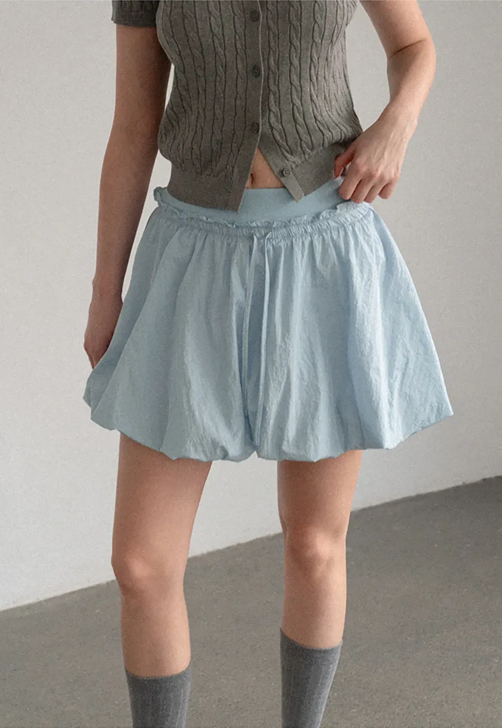 High Waist Elastic Waist Flared Skirt
