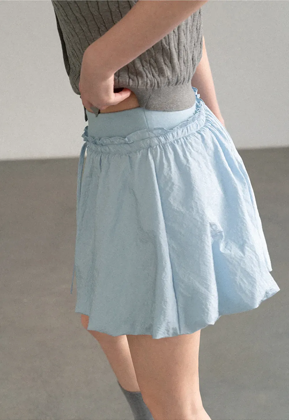 High Waist Elastic Waist Flared Skirt