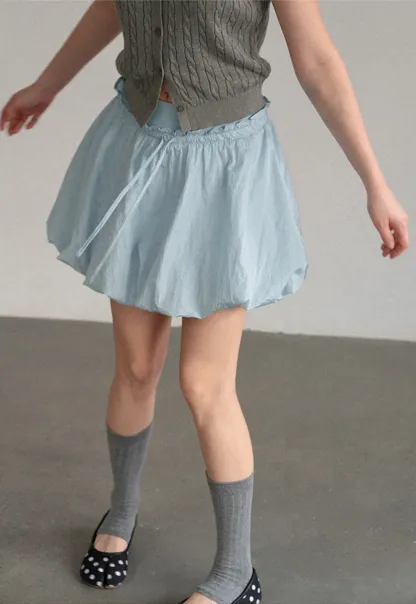 High Waist Elastic Waist Flared Skirt