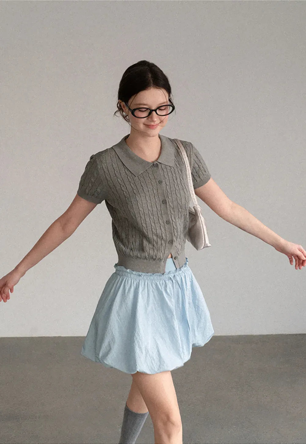 High Waist Elastic Waist Flared Skirt