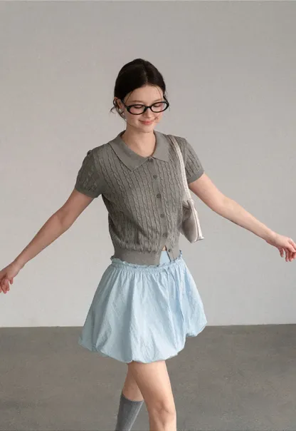 High Waist Elastic Waist Flared Skirt