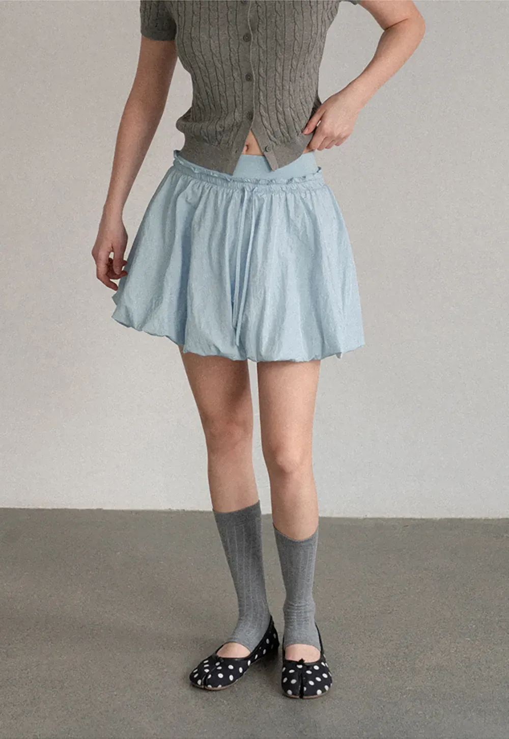 High Waist Elastic Waist Flared Skirt