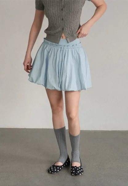 High Waist Elastic Waist Flared Skirt