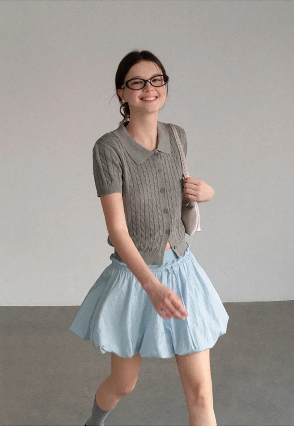 High Waist Elastic Waist Flared Skirt