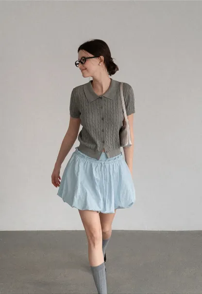High Waist Elastic Waist Flared Skirt