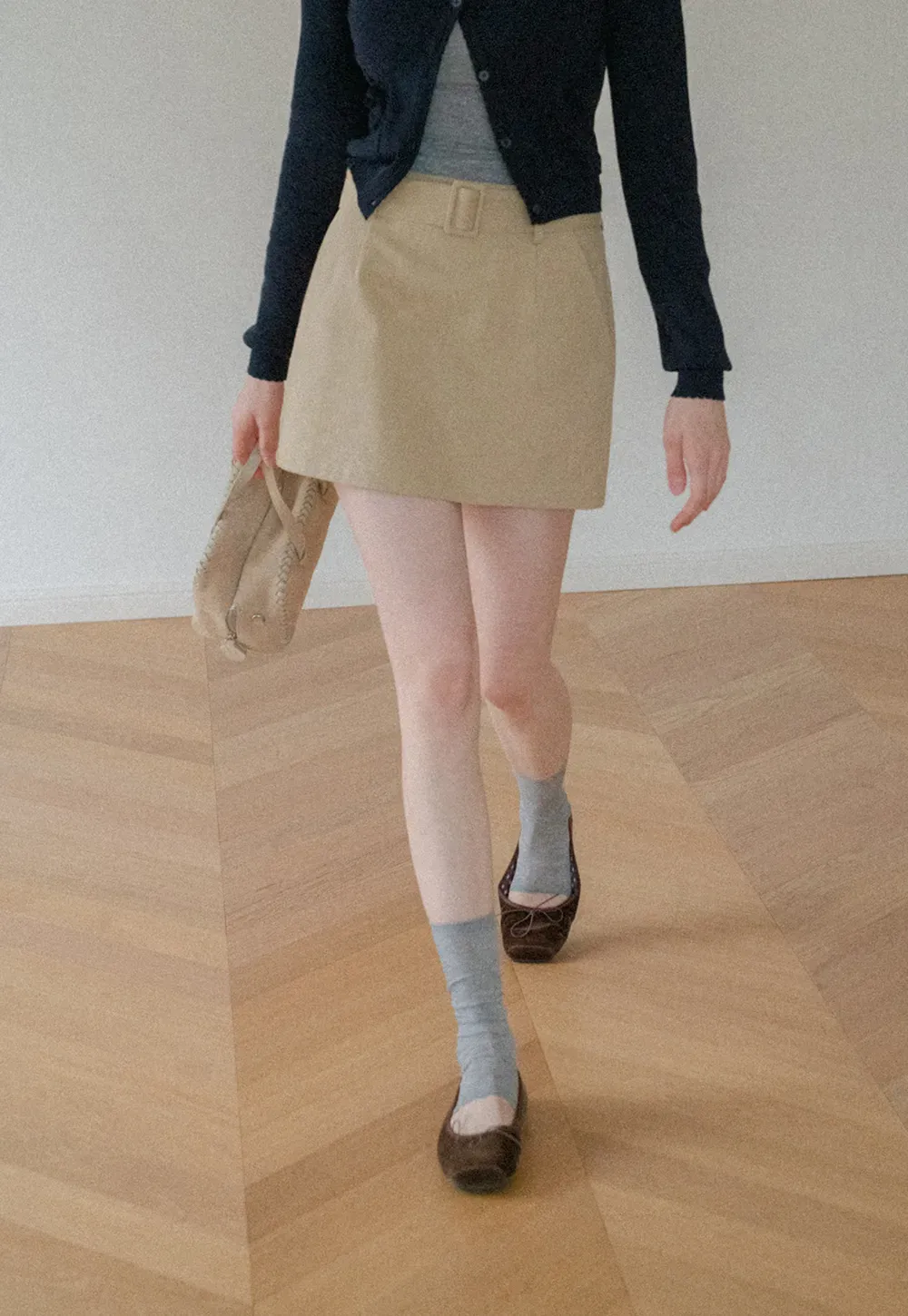 High Waist A Line Mini Skirt with Belted Waistband