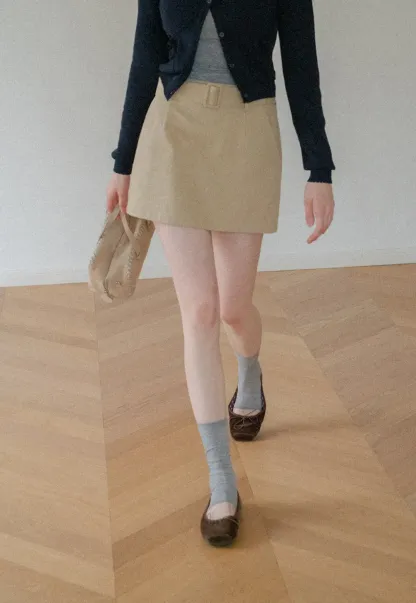 High Waist A Line Mini Skirt with Belted Waistband