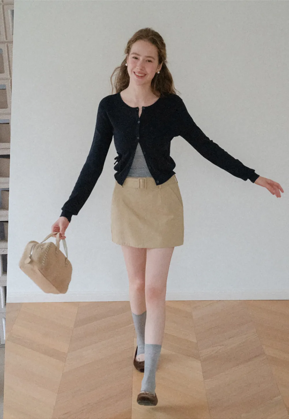 High Waist A Line Mini Skirt with Belted Waistband