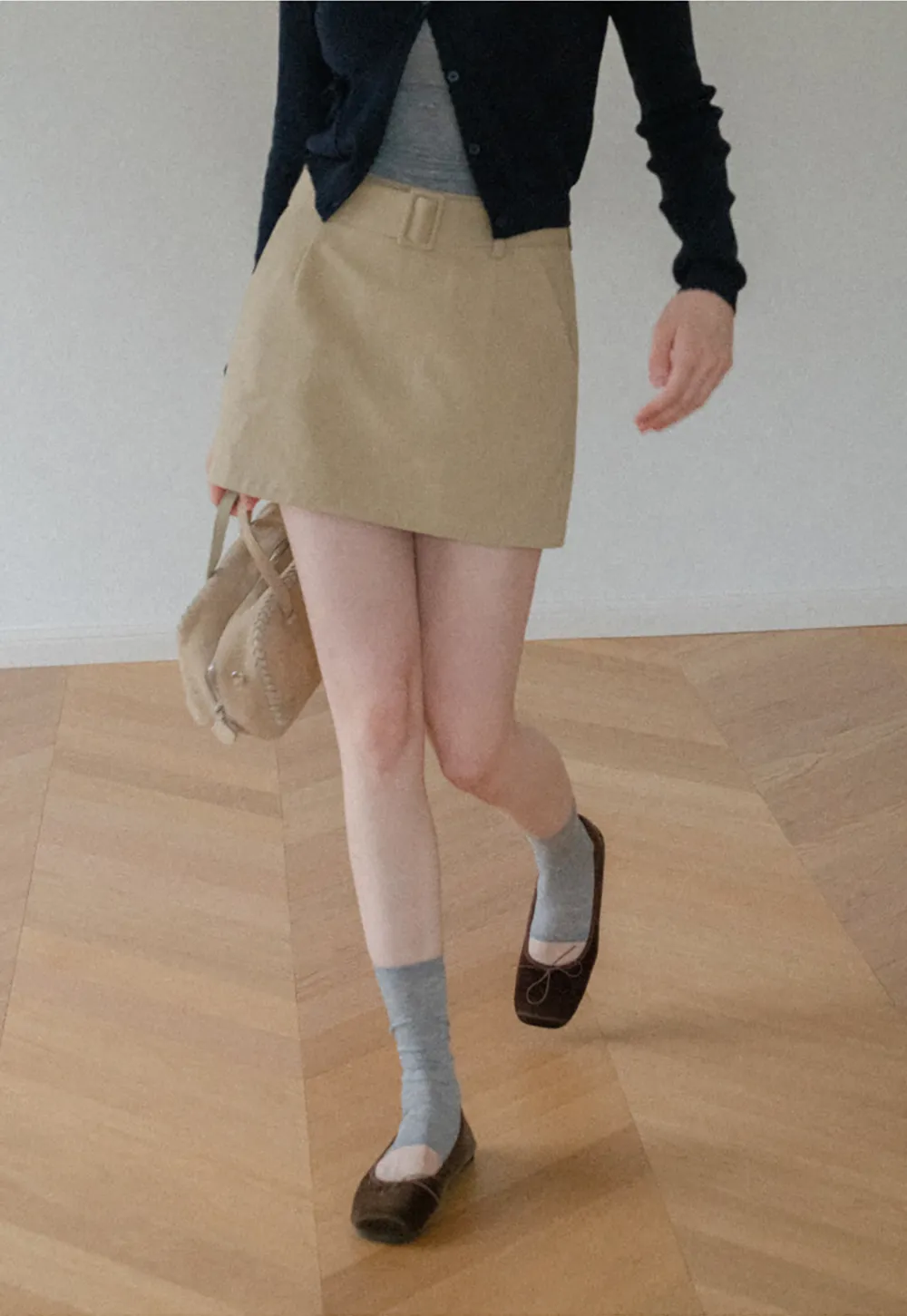 High Waist A Line Mini Skirt with Belted Waistband