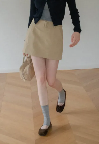 High Waist A Line Mini Skirt with Belted Waistband