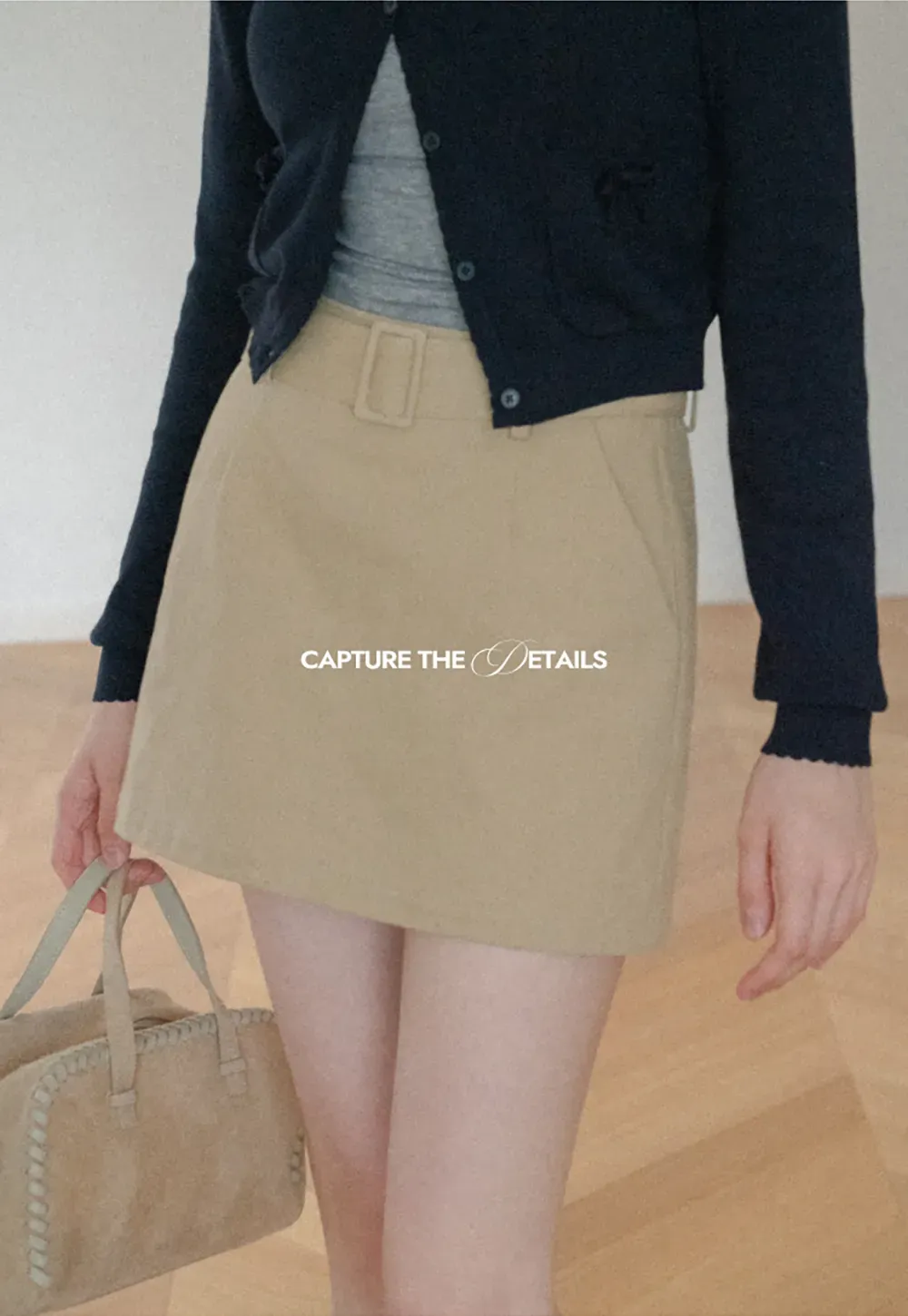 High Waist A Line Mini Skirt with Belted Waistband
