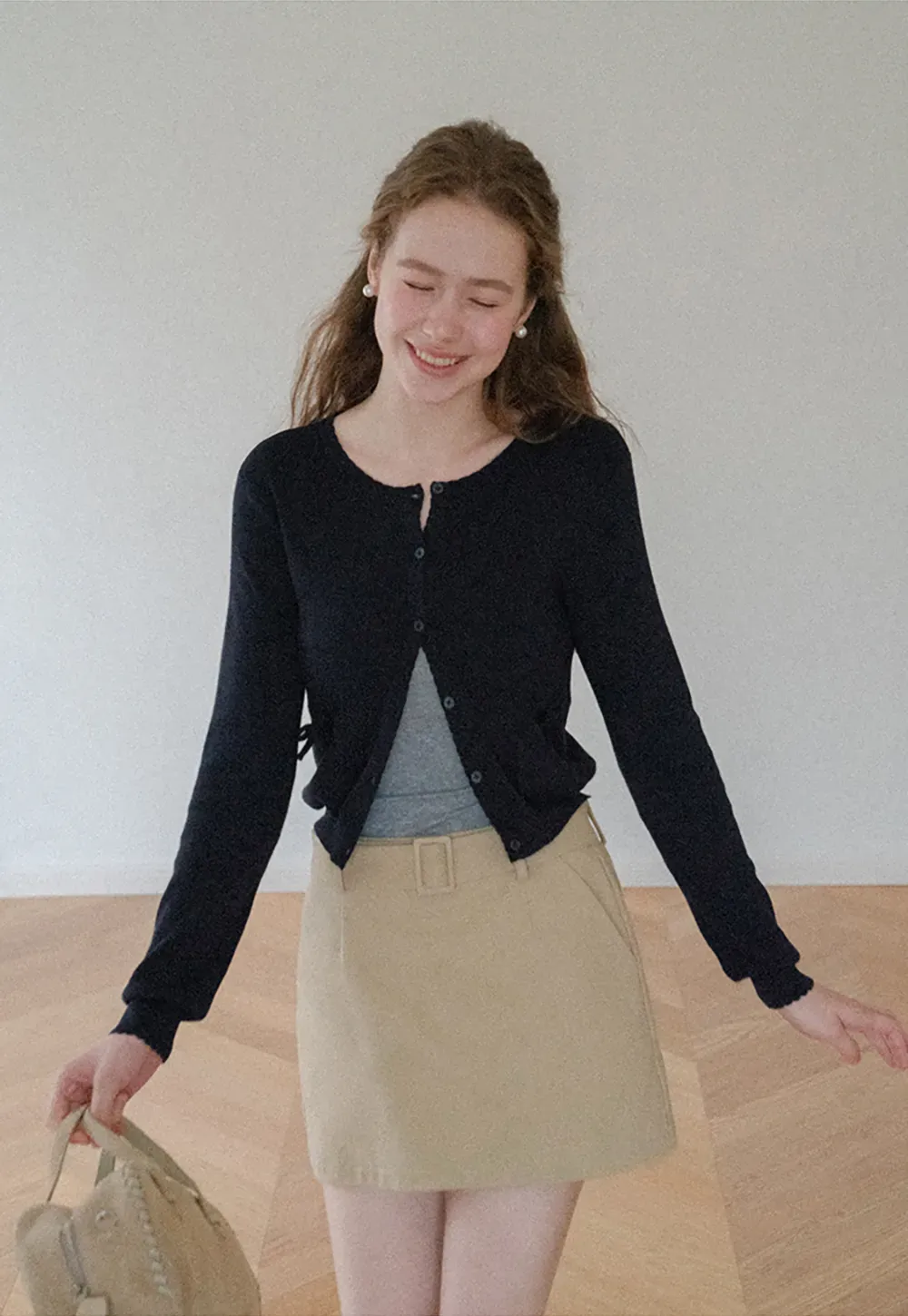 High Waist A Line Mini Skirt with Belted Waistband
