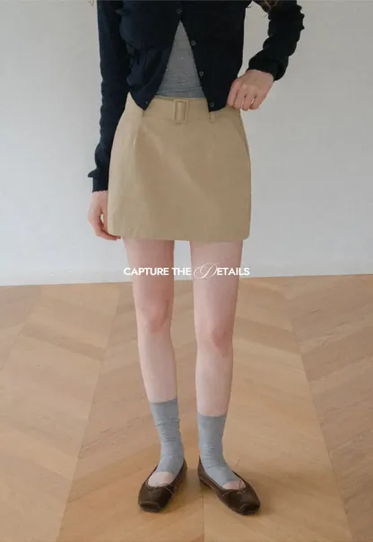 High Waist A Line Mini Skirt with Belted Waistband