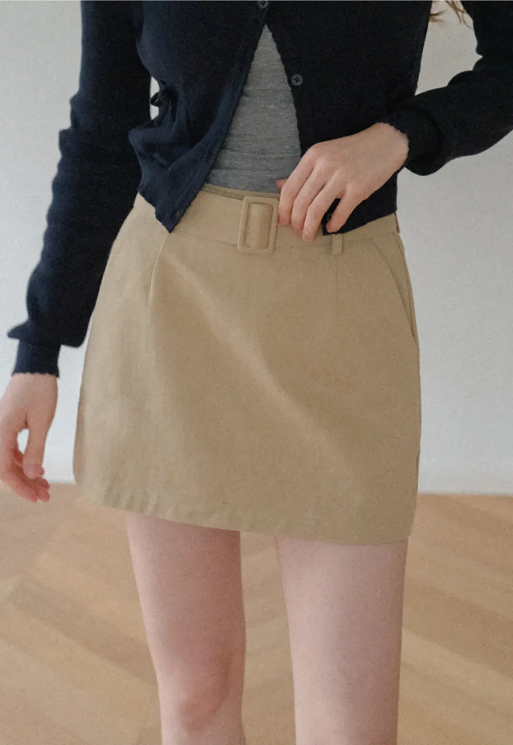 High Waist A Line Mini Skirt with Belted Waistband