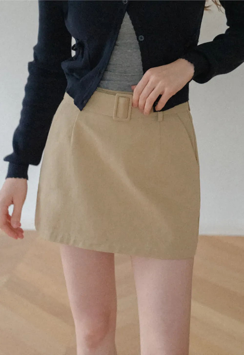 High Waist A Line Mini Skirt with Belted Waistband