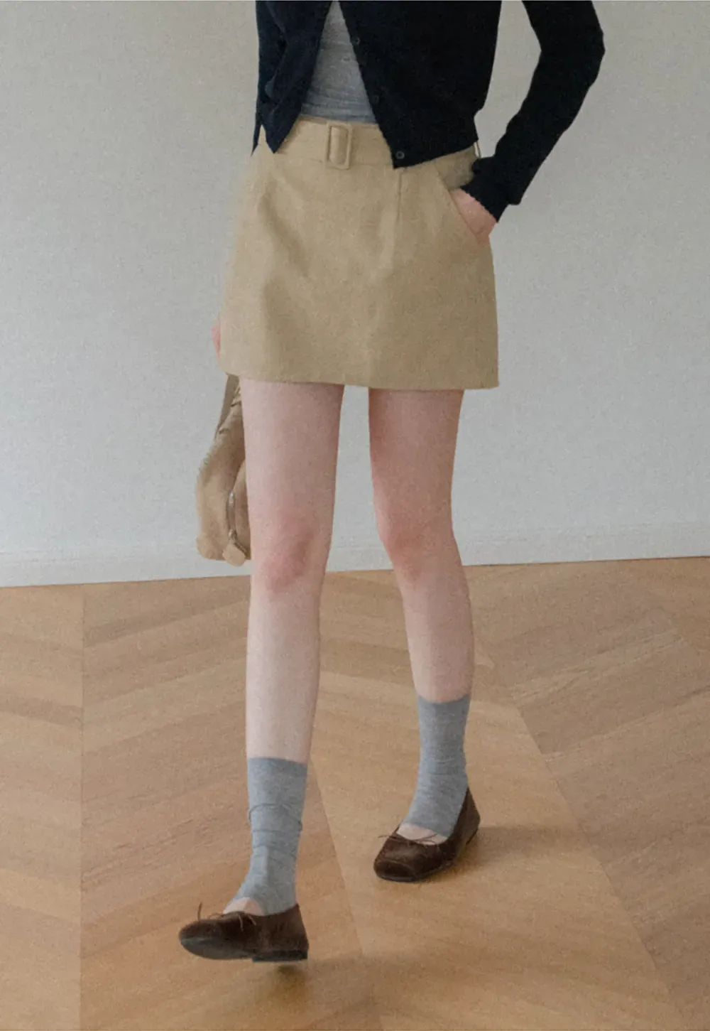 High Waist A Line Mini Skirt with Belted Waistband