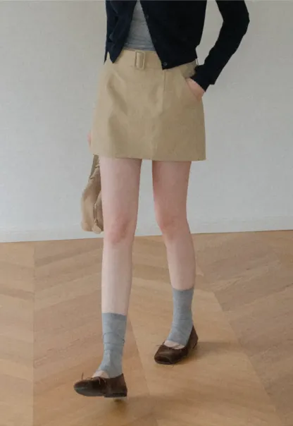High Waist A Line Mini Skirt with Belted Waistband