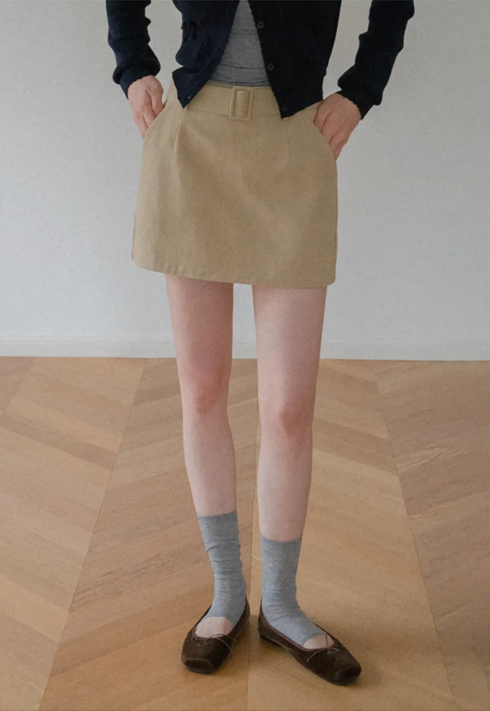 High Waist A Line Mini Skirt with Belted Waistband