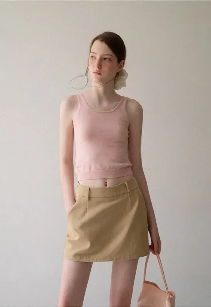 High Waist A Line Mini Skirt with Belted Waistband