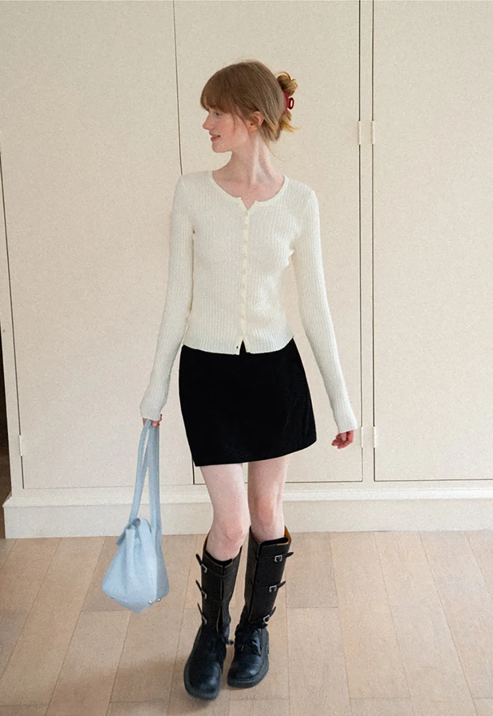 High Waist A Line Mini Skirt with Belted Waistband