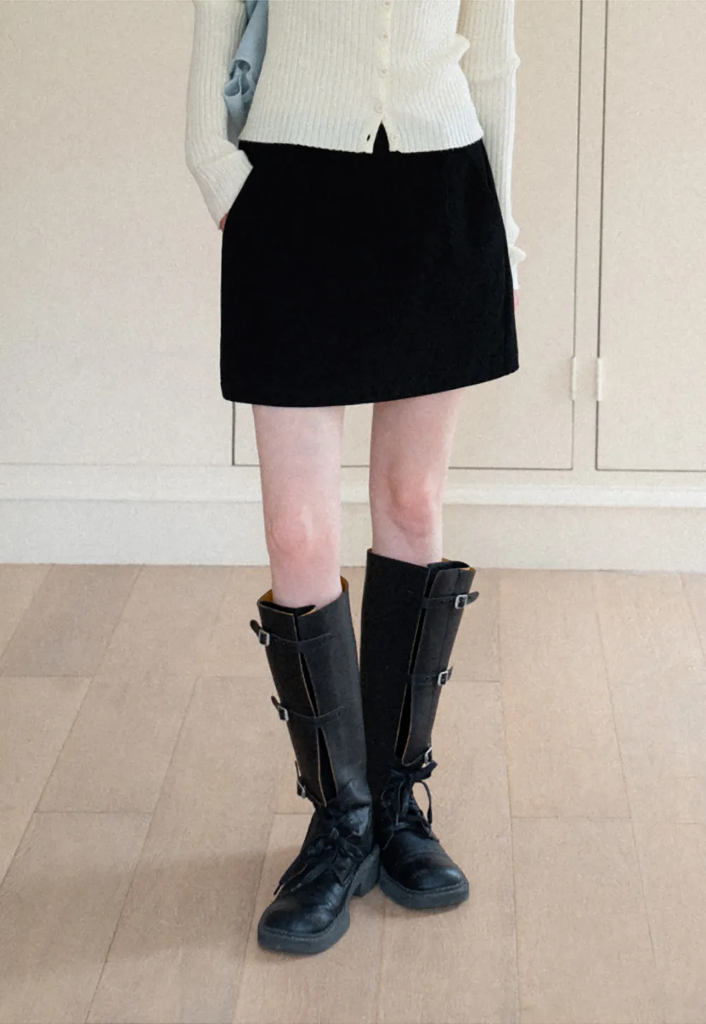 High Waist A Line Mini Skirt with Belted Waistband