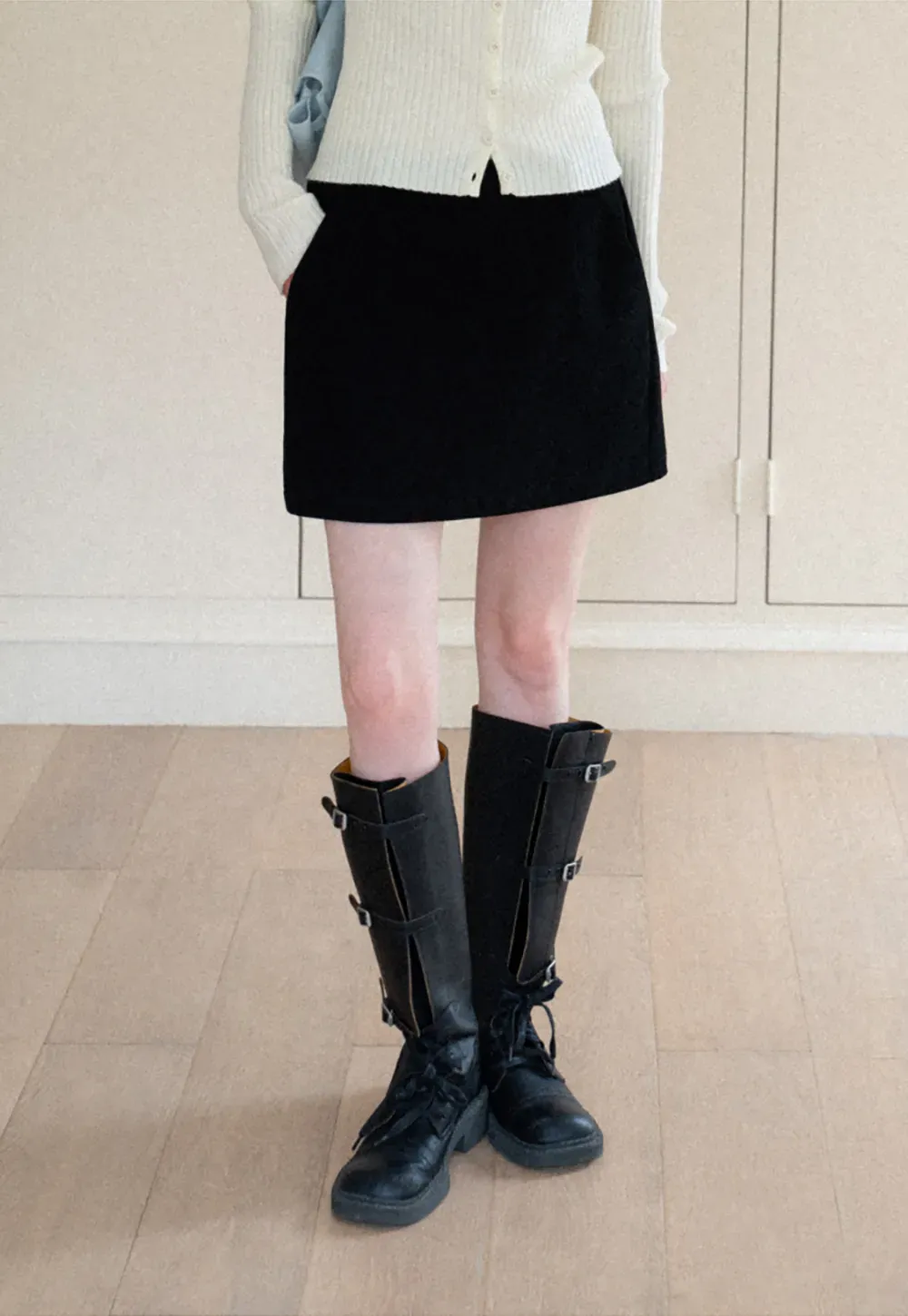 High Waist A Line Mini Skirt with Belted Waistband