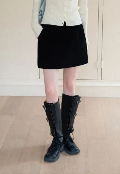 High Waist A Line Mini Skirt with Belted Waistband