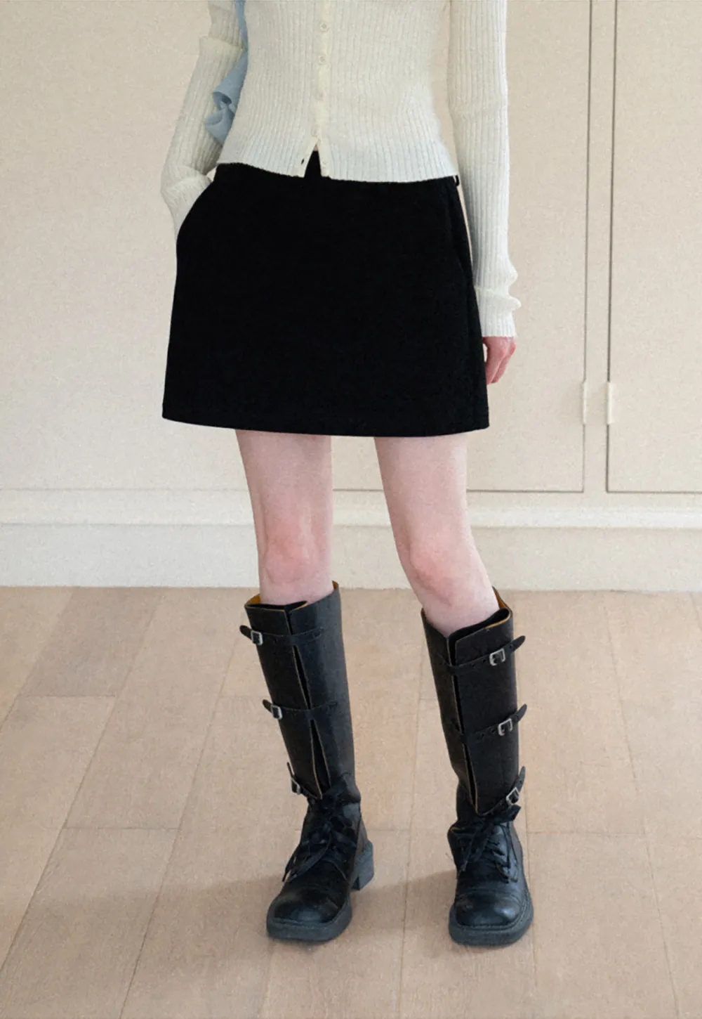 High Waist A Line Mini Skirt with Belted Waistband