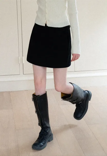 High Waist A Line Mini Skirt with Belted Waistband