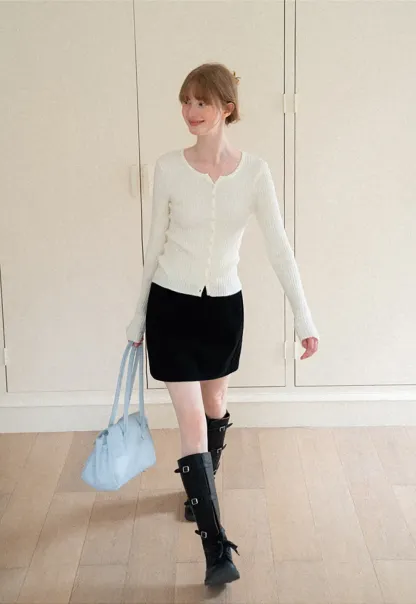 High Waist A Line Mini Skirt with Belted Waistband