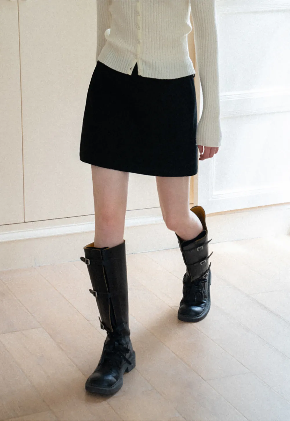 High Waist A Line Mini Skirt with Belted Waistband