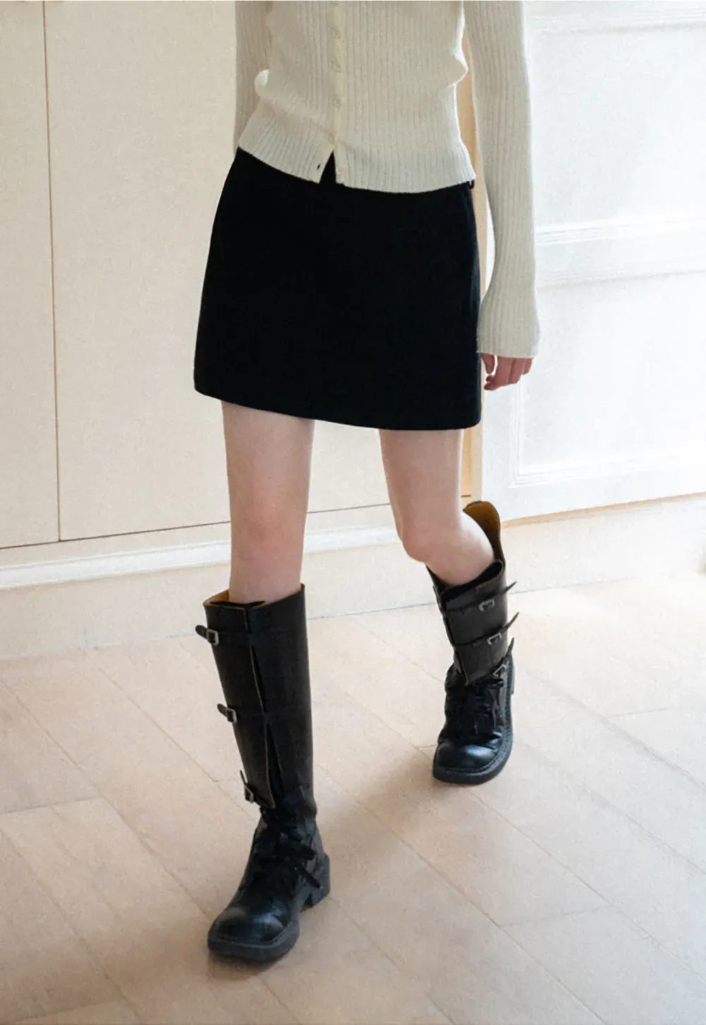 High Waist A Line Mini Skirt with Belted Waistband