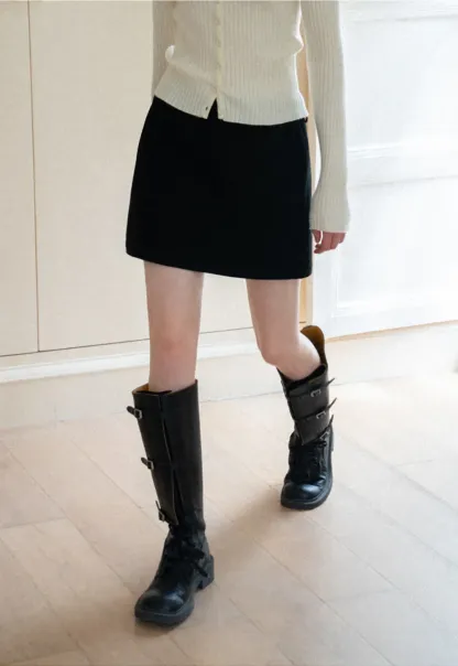 High Waist A Line Mini Skirt with Belted Waistband