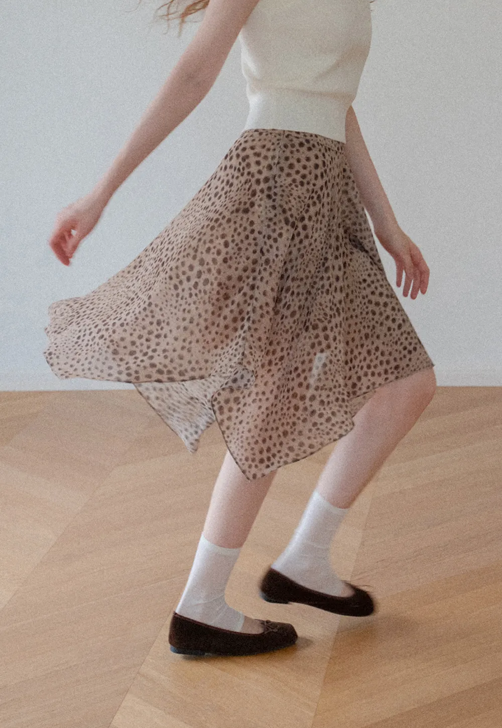 Polka Dot Print Asymmetrical Hem Skirt