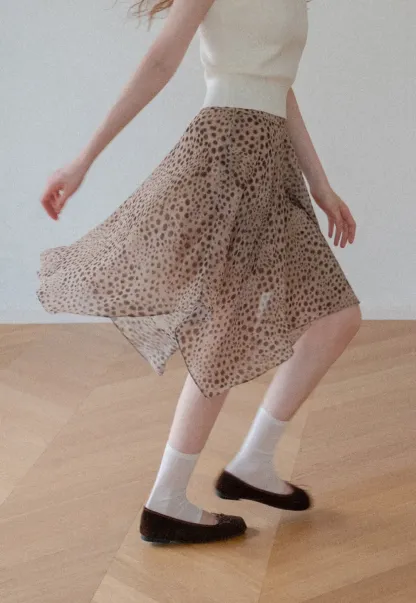 Polka Dot Print Asymmetrical Hem Skirt
