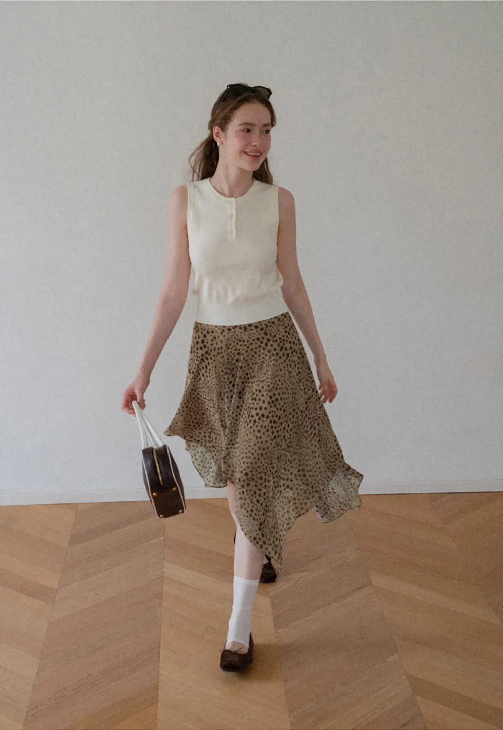 Polka Dot Print Asymmetrical Hem Skirt