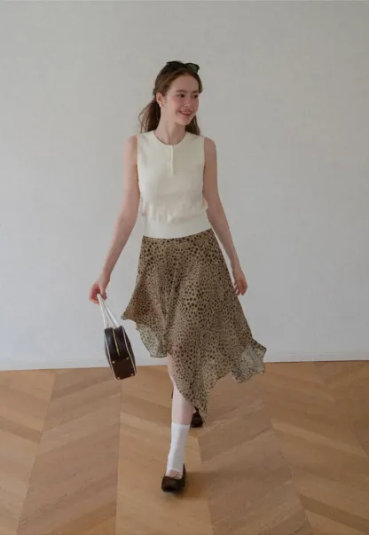 Polka Dot Print Asymmetrical Hem Skirt