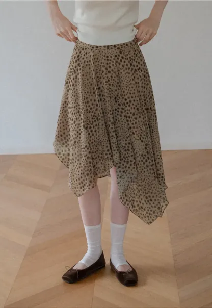 Polka Dot Print Asymmetrical Hem Skirt