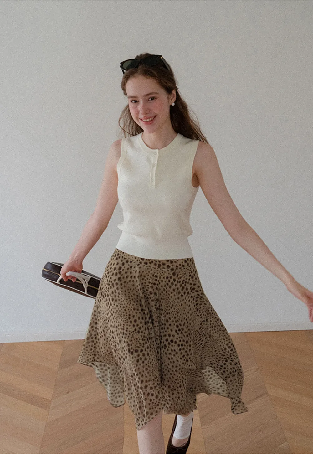 Polka Dot Print Asymmetrical Hem Skirt
