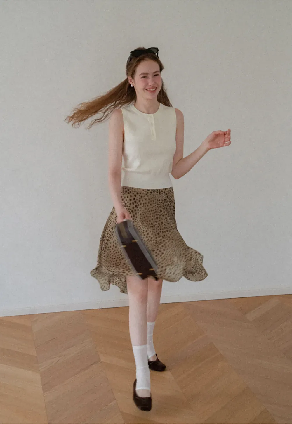 Polka Dot Print Asymmetrical Hem Skirt