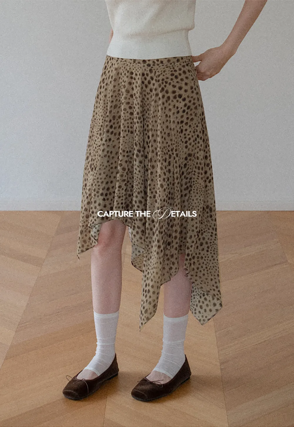 Polka Dot Print Asymmetrical Hem Skirt