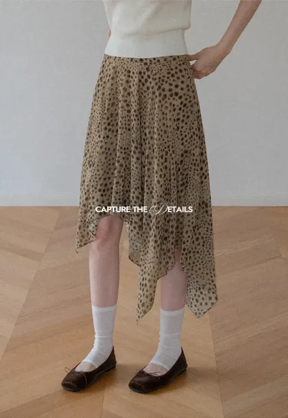 Polka Dot Print Asymmetrical Hem Skirt