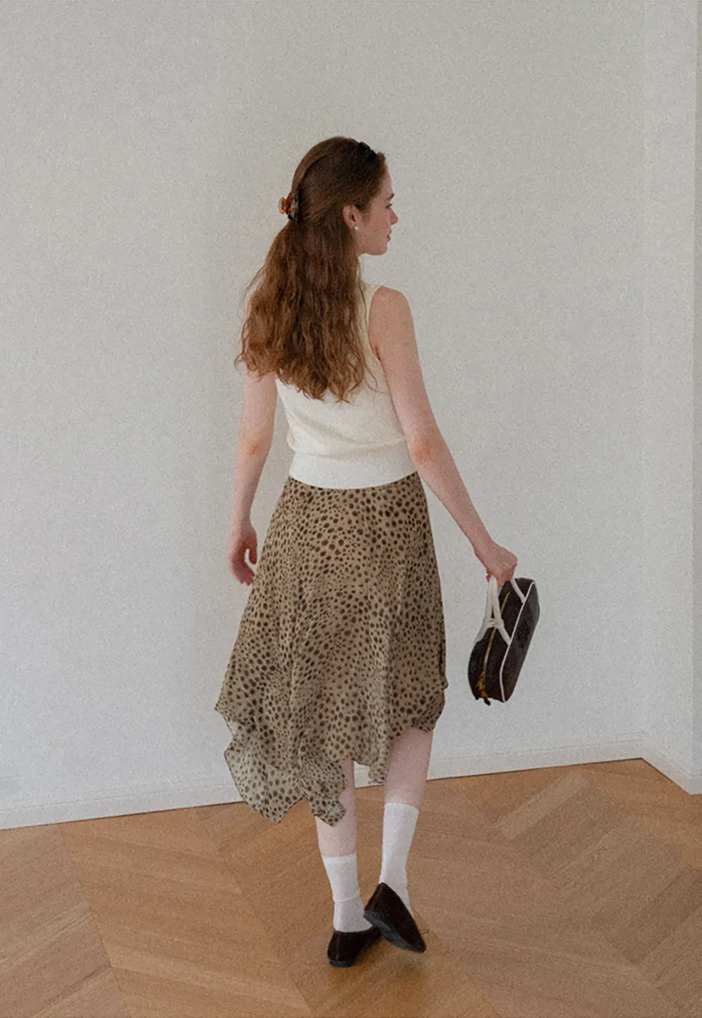 Polka Dot Print Asymmetrical Hem Skirt