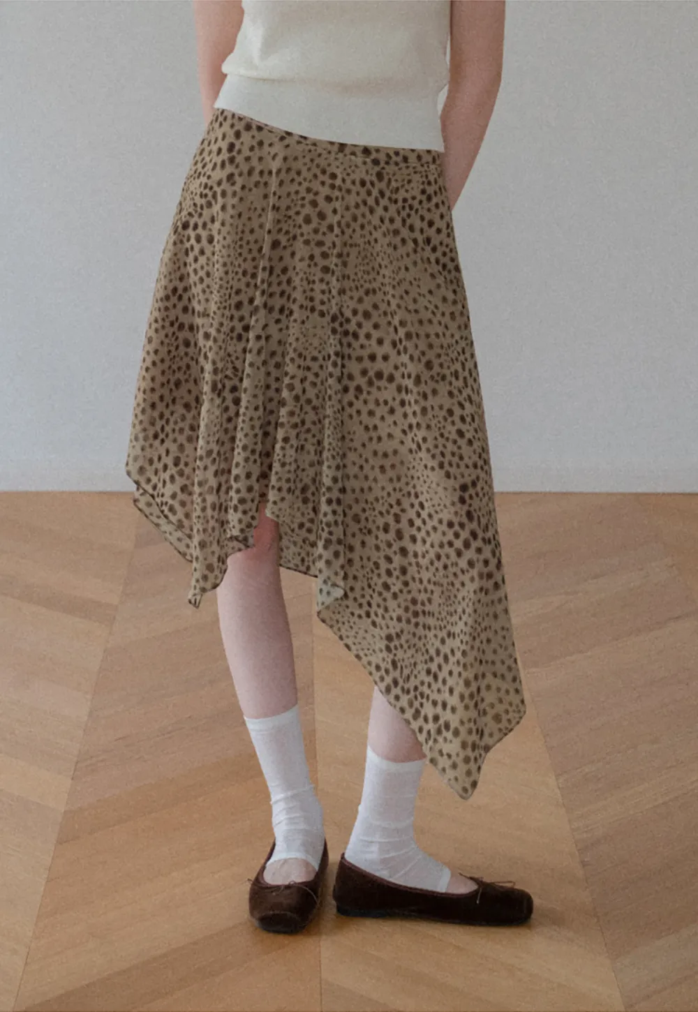 Polka Dot Print Asymmetrical Hem Skirt