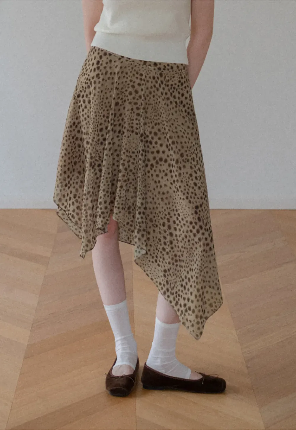 Polka Dot Print Asymmetrical Hem Skirt