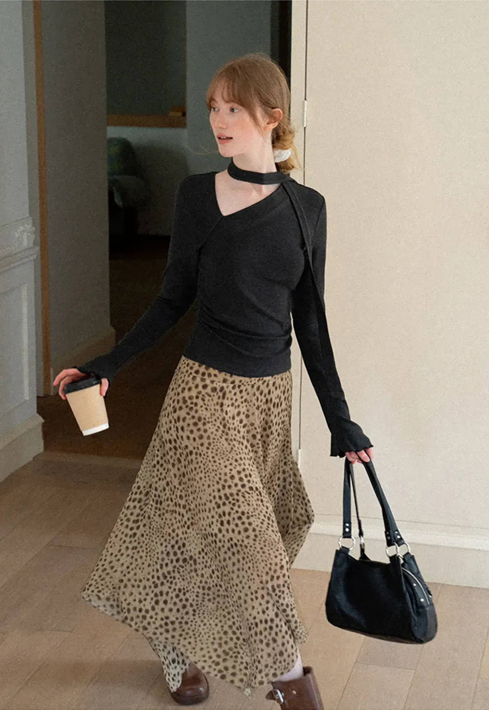 Polka Dot Print Asymmetrical Hem Skirt