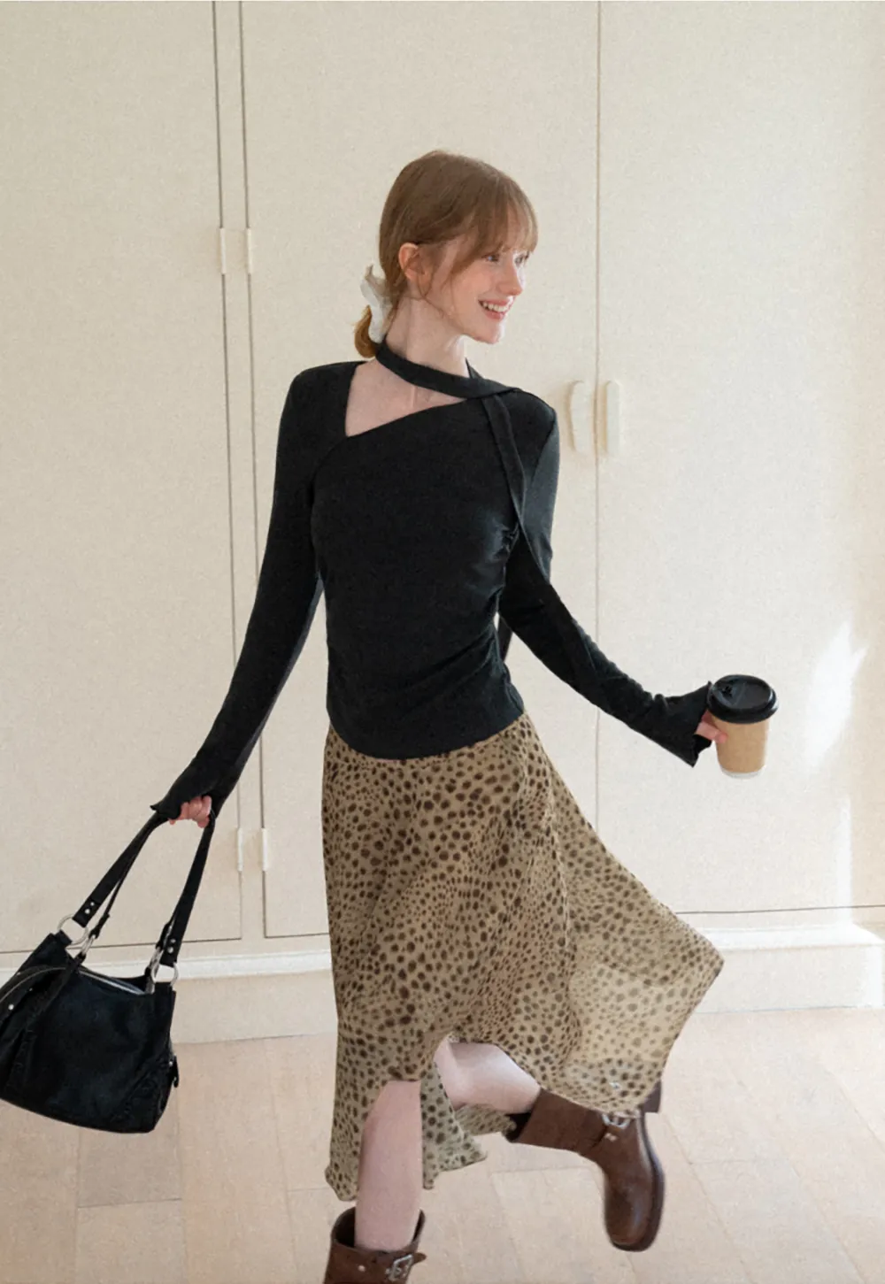 Polka Dot Print Asymmetrical Hem Skirt