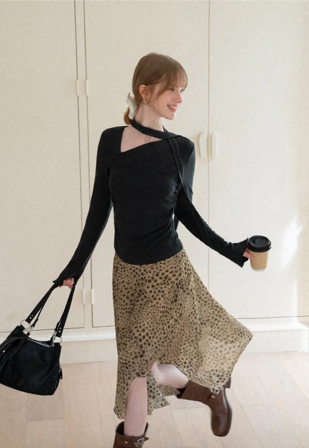 Polka Dot Print Asymmetrical Hem Skirt