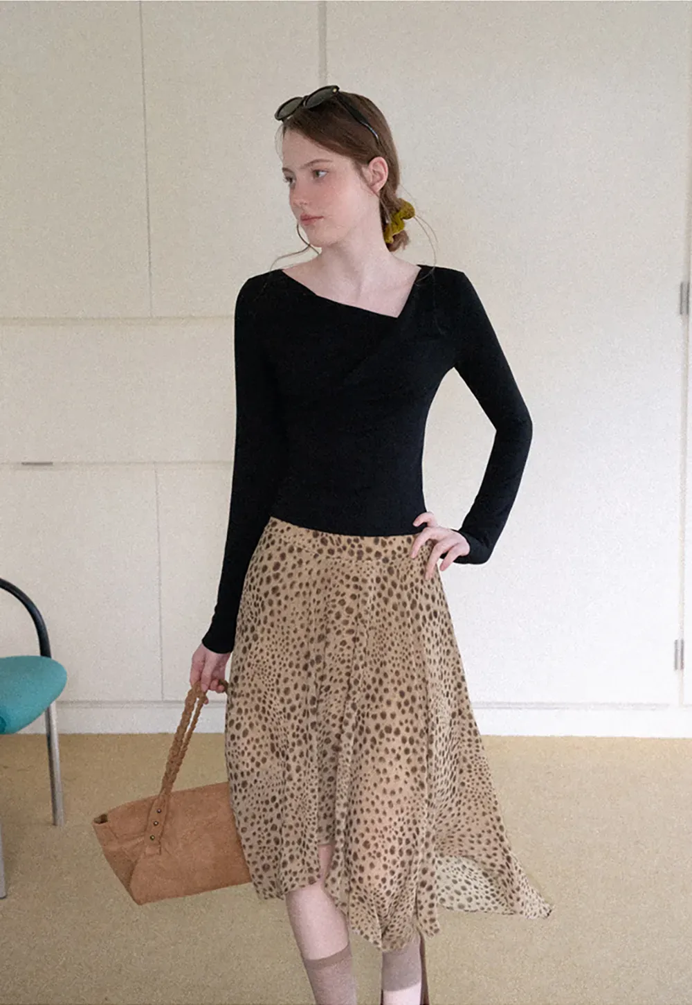 Polka Dot Print Asymmetrical Hem Skirt